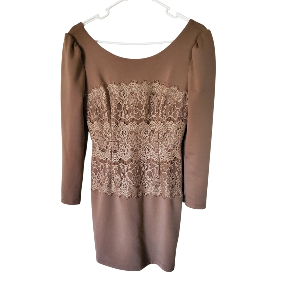 Aniina Long Sleeve Beige Body Con Lace Stretch Dress Size Small‎ Womens